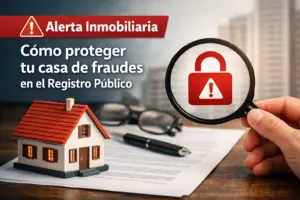 Alerta Imobiliária: magnifying glass focusing on lock warning