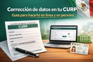 Guia para correção de dados CURP com formulário e laptop