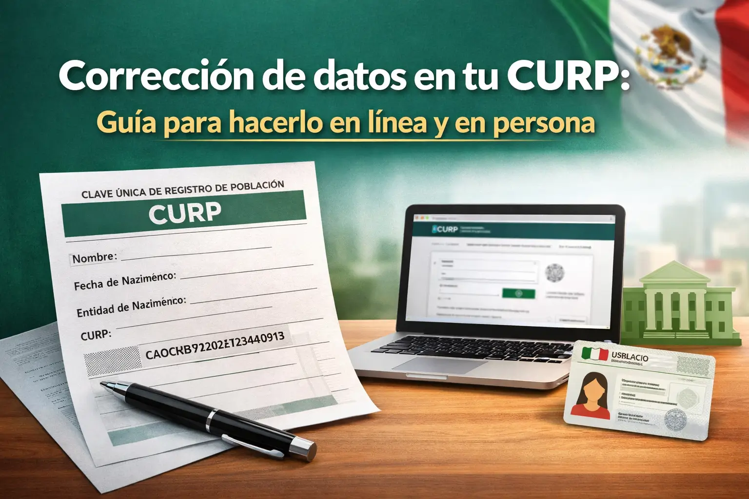 Guia para correção de dados CURP com formulário e laptop