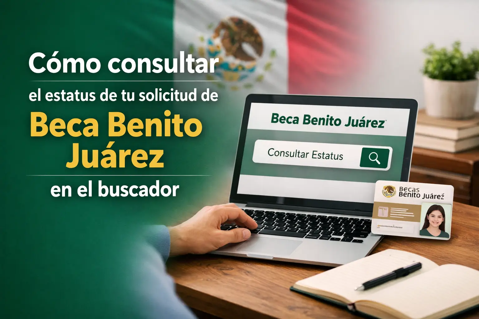 Laptop com página de consulta de status de Beca Benito Juárez