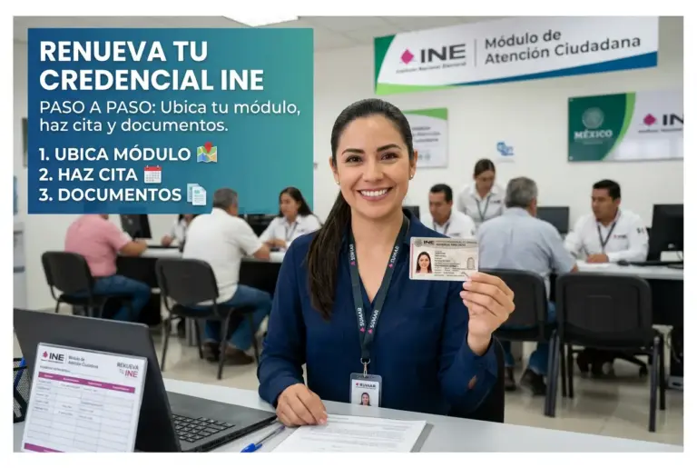 Mulher sorrindo com crachá do INE em ambiente de serviço