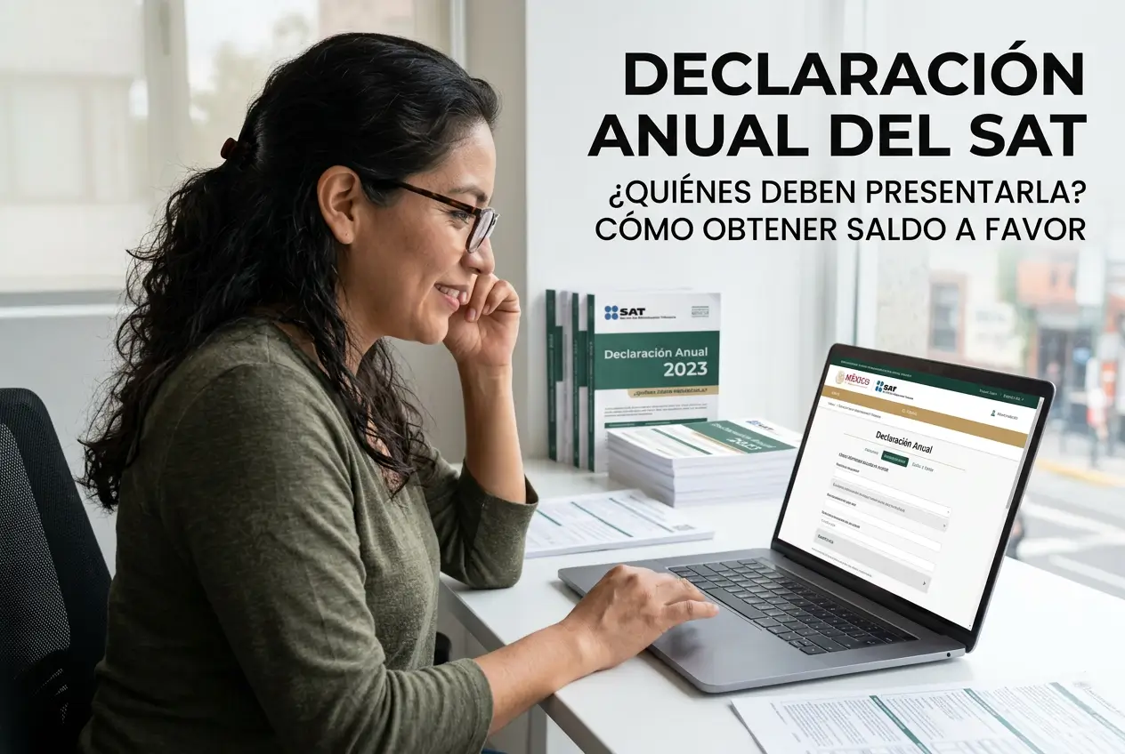 Mulher com laptop revisando Declaração Anual do SAT 2023
